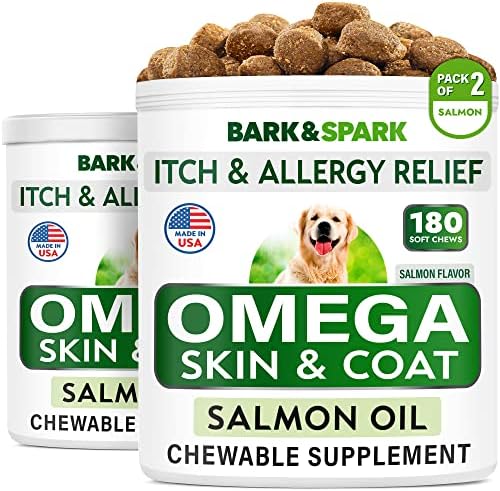 BARK&SPARK Omega 3 for Dogs - 360 Fish Oil Treats for Dog Shedding, Skin Allergy, Itch Relief, Hot Spots Treatment - Joint Health - Skin and Coat Supplement - EPA & DHA Fatty Acids - Salmon Oil