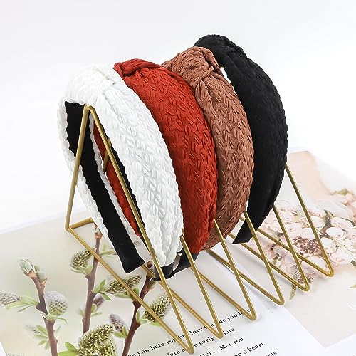 YISSION 4PCS Knotted Headbands for Women Girls Non Slip Wide Headband Fashion Head Bands Top Knot Headband for Women Black White Red Brown Headband Neutral Hairband Hair Accessories for Women