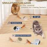 ORSDA Cat Toys, Interactive Cat Toy Ball for Indoor Bored Indoor Cats Kitten Toys, Automatic Electric Bird Moving Ball Toy, 4 Mode Touch & Sound Control Rolling Chirping Stimulating, 2 Feather Tails