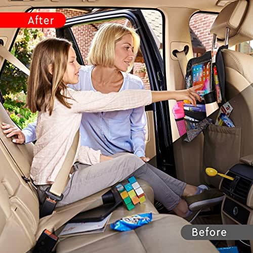 Helteko Backseat Car Organizer, Kick Mats Back Seat Protector with Touch Screen Tablet Holder, Back Seat Organizer for Kids with 9 Storage Pockets, Travel Accessories (2 Pack, Black)