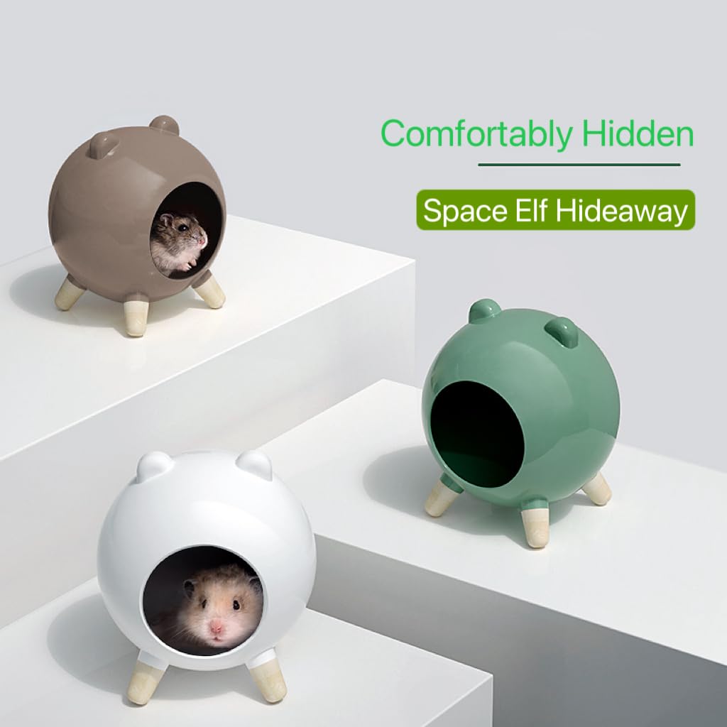 TUTU&LELE Hamster Hideout, Tiny House Hideout and Habitat, Space Elf Hiding Nest, Durable Hamster Bed with Round Thick Plush Pads, for Mice, Gerbils,Hamsters to Play, Sleep and Rest (White)