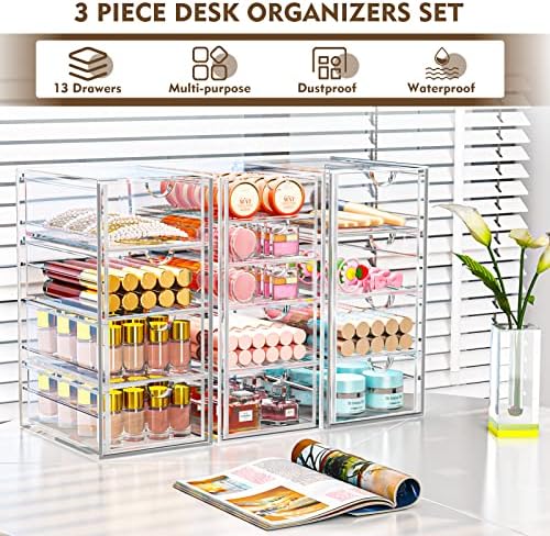 Acrylic Bathroom Makeup Organizer with 4 Drawers, Desk Organizers, Clear Desk Accessories, Dustproof Drawer Storage for Make Up, Jewelry, Pen, Stationary