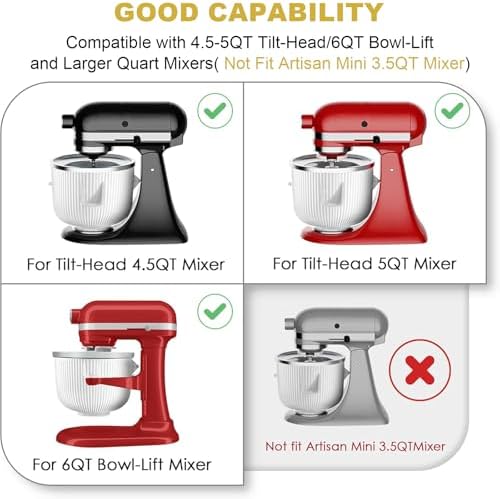 Ice Cream Attachment for Kitchenaid,Fits KitchenAid 4.5-5QT/5.5-6 Quart Stand Mixers,Mixer Accessories,Makes 2 Quarts of Frozen Yogurt,Ice Cream and Sorbet by KOYOEY