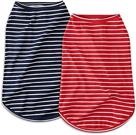 Koneseve Dog Shirt Vest Lightweight Stretchy Dog T-Shirts Soft Cool Shirts Sleeveless Stripe Vests Breathable Clothes for Puppy Kitty Cat Small Medium Large Dogs 2 Pack Red + Blue [M/Medium]