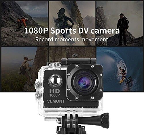 VEMONT Action Camera, 1080P 12MP Sports Camera Full HD 2.0 Inch Action Cam 30m/98ft Underwater Waterproof Snorkel surf Camera with Wide-Angle Lens and Mounting Accessories Kit