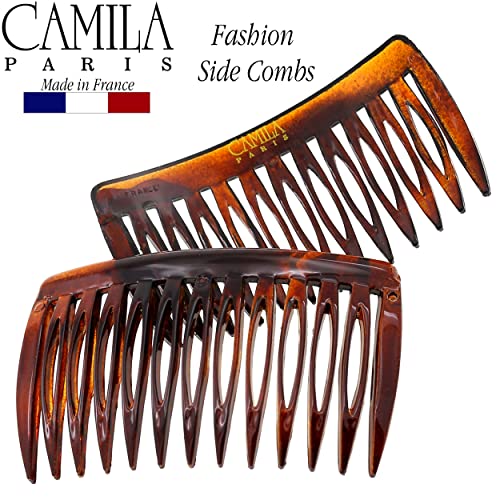 Camila Paris AD825/2 French Hair Side Comb, Small, Curved Tortoise Shell French Twist Hair Combs Decorative, Strong Hold Hair Clips for Women Bun Chignon Up-Do Girls Hair Accessories, Made in France