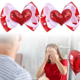 Valentine's Day Hair Clips Bow knot Red White Heart Sequin Hair Pins Head wear Cute Bow Hair Barrettes Valentine Day Hairpins Hair Accessories for Girls Women Toddlers Hair Bows 2PCS
