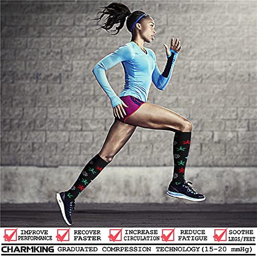 CHARMKING Compression Socks for Women & Men (8 Pairs) 15-20 mmHg Graduated Copper Support Socks are Best for Pregnant, Nurses - Boost Performance, Circulation, Knee High & Wide Calf (L/XL, Multi 23)