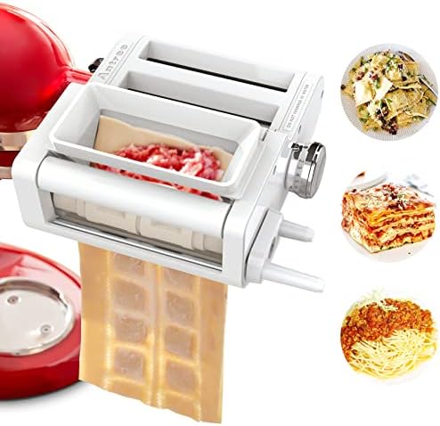 ANTREE 3-IN-1 Pasta Attachment & Ravioli Attachment for KitchenAid Stand Mixers, Pasta Maker Accessories included Pasta Sheet Roller, Spaghetti Cutter and Ravioli Maker Attachment