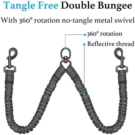 iYoShop Dual Dog Leash, 360 Swivel No Tangle Walking Leash, Shock Absorbing Bungee for Two Dogs, Black, Medium (8-35 lbs)