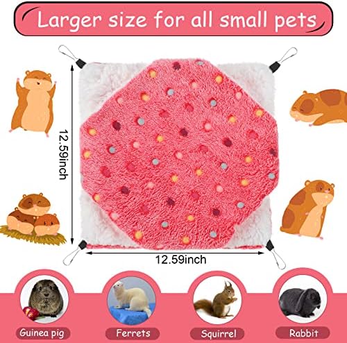 BOAO 2 Pcs Guinea Pig Rat Hammock Guinea Pig Hamster Ferret Hanging Hammock Accessories for Small Animals Chinchilla Parrot Sugar Glider Ferret Squirrel(Rose Color, Blue, Dot Pattern)