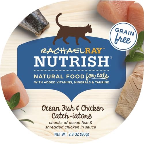 Rachael Ray Nutrish Natural Wet Cat Food, Ocean Fish & Chicken Catch-iatore Recipe, 2.8 Ounce Cup (Pack of 24), Grain Free, Brown (071190007049)