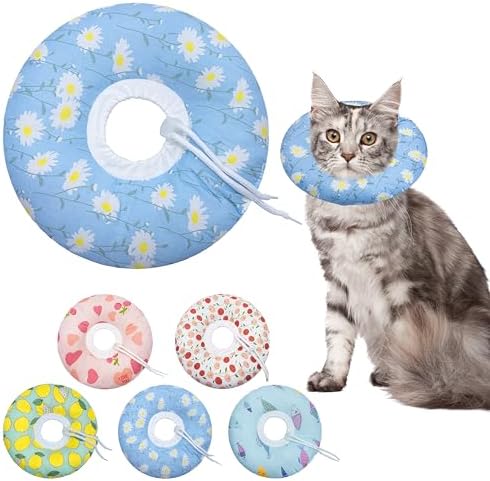 Cat Cone Collar Soft, Adjustable Cat Recovery Collars Kitten Cones to Stop Licking, Cute Donut E Collar After Surgery, Anti-Lick Wound Healing Elizabethan Collar for Kitten(Blue Daisy, Medium)