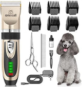 oneisall Dog Clippers Low Noise, 2-Speed Quiet Dog Grooming Kit Rechargeable Cordless Pet Hair Clipper Trimmer Shaver for Small and Large Dogs Cats Animals (Gold)