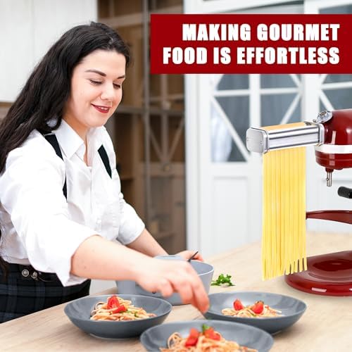Pasta Roller & Spaghetti Cutter, Fettuccine Cutter Attachment for Kitchenaid Stand Mixer，3 Pcs Stainless Steel Pasta Maker Accessories By Aooaid