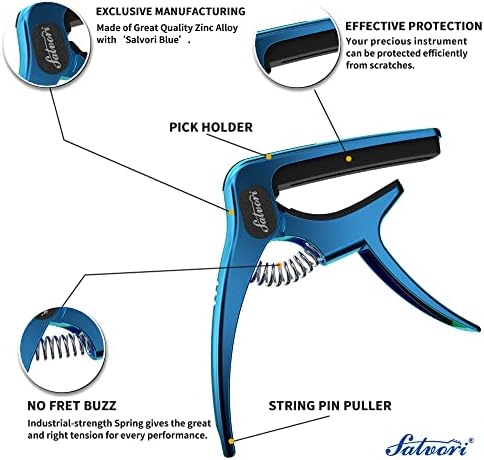 Exclusive Gradient 'Blue-Plated' Heavy-Duty Guitar Capo for Acoustic/Electric Guitar with 4 Picks, Guitar Clip/Guitar Clamp/Guitar Accessories for Classical Guitar, Ukulele, Mandolin and Banjo