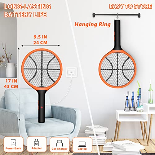 LUOJIBIE Electric Fly Swatter, Bug Zapper Racket Rechargeable Mosquito Zapper Handheld Fly Zapper with Hanging Ring for Home Indoor Outdoor, Large Size-2 Pack