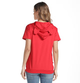 Women Big Pouch Shirt Pet Holder Pocket Top Short Sleeve Solid Color T-Shirt Red