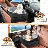 Dog Car Seat for Small Dogs,Detachable Washable Dog Booster Seat Under 30lbs, Pet Car Seat Travel Bed with Storage Pockets and Dog Safety Belt (Black/Grey)