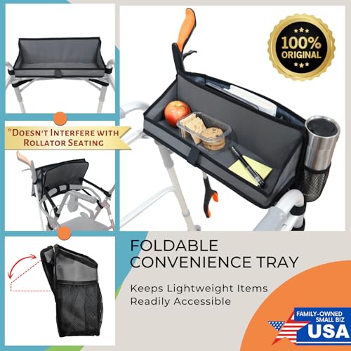 Walker Basket for Folding Walker, Walker Tray for Walker Bag for Walker Grabber Strap f/Walker Bag for Walkers Basket for Walker Bags for Folding Walker with Wheels Walker Accessories for Walker-GRAY