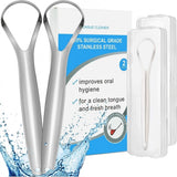 2-Pack Tongue Scraper, 100% 304 Surgical Stainless Steel Tongue Cleaner for Both Adults and Kids, Professional Reduce Bad Breath Metal Tongue Scrapers, Help Your Oral Hygiene (with 2 cases)