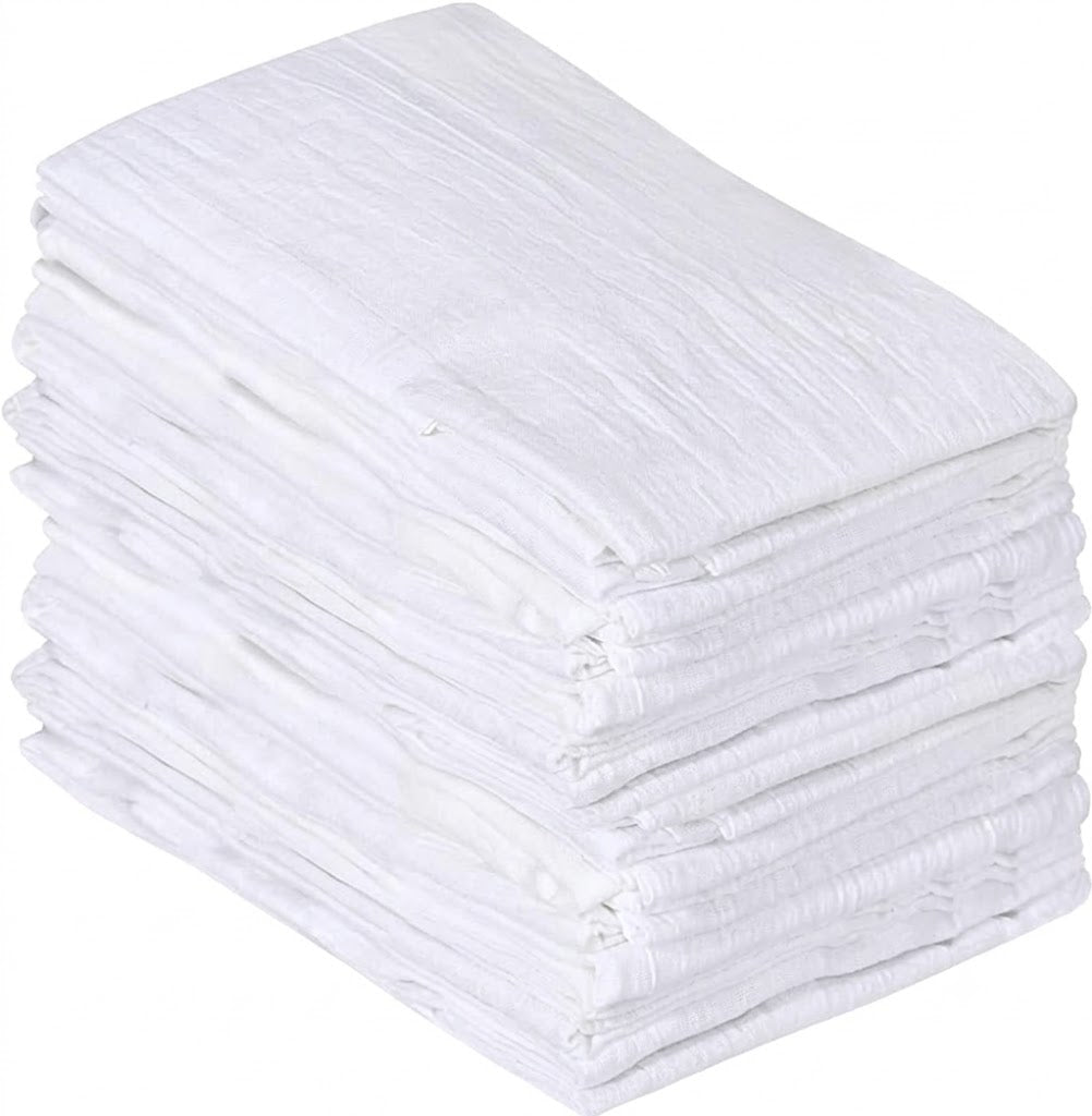 White Flour Sack Towels [12 Pack - 28 x 28 Inch] 100% Cotton Tea Towels for Cleaning & Drying - Highly Absorbent Kitchen Dish Cloth