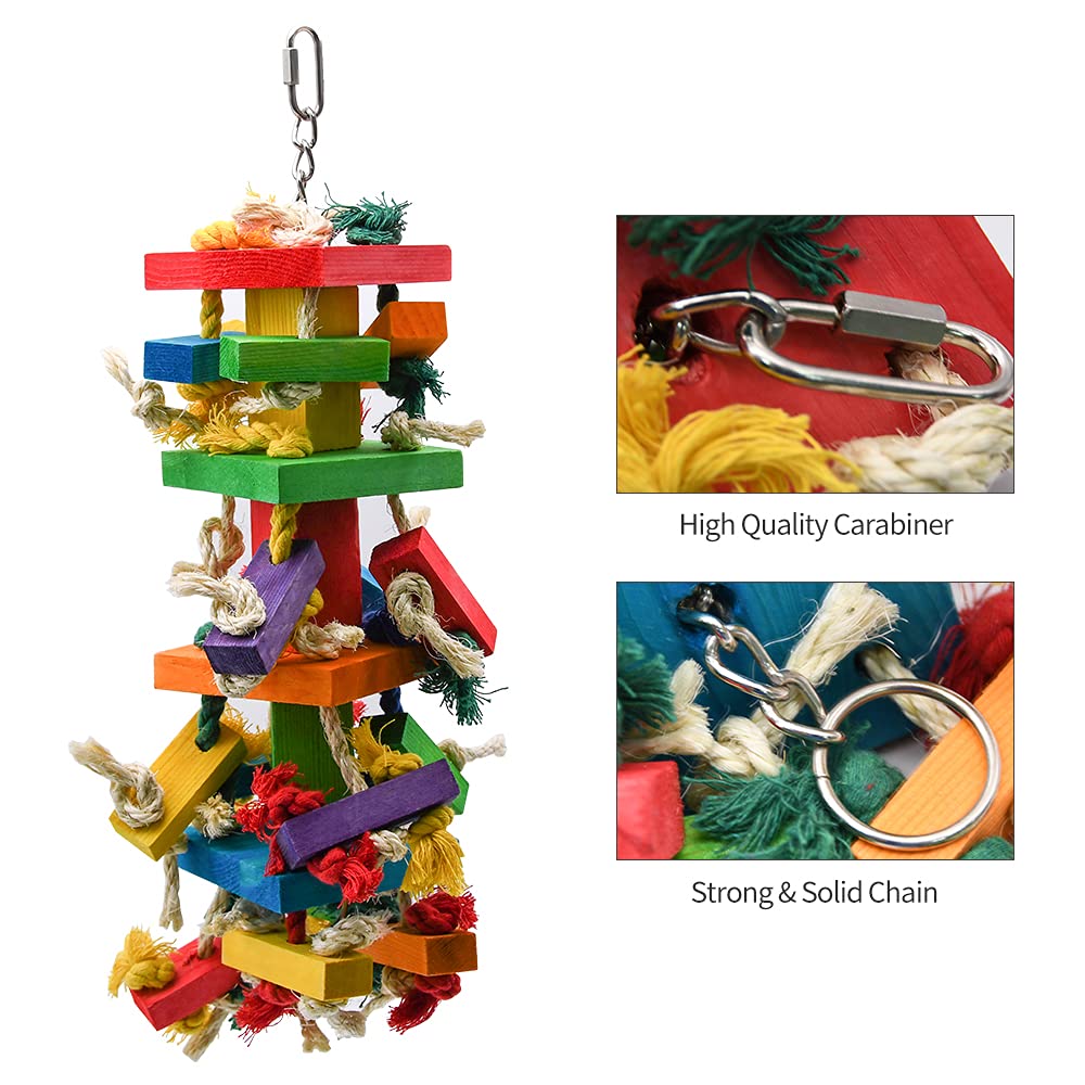 RUBY.Q Large Parrot Toy, 20in Bird Parrot Toy, Multicolored Natural Wooden Bird Chewing Toys for Large Macaws, African Grey and a Variety of Amazon Parrots