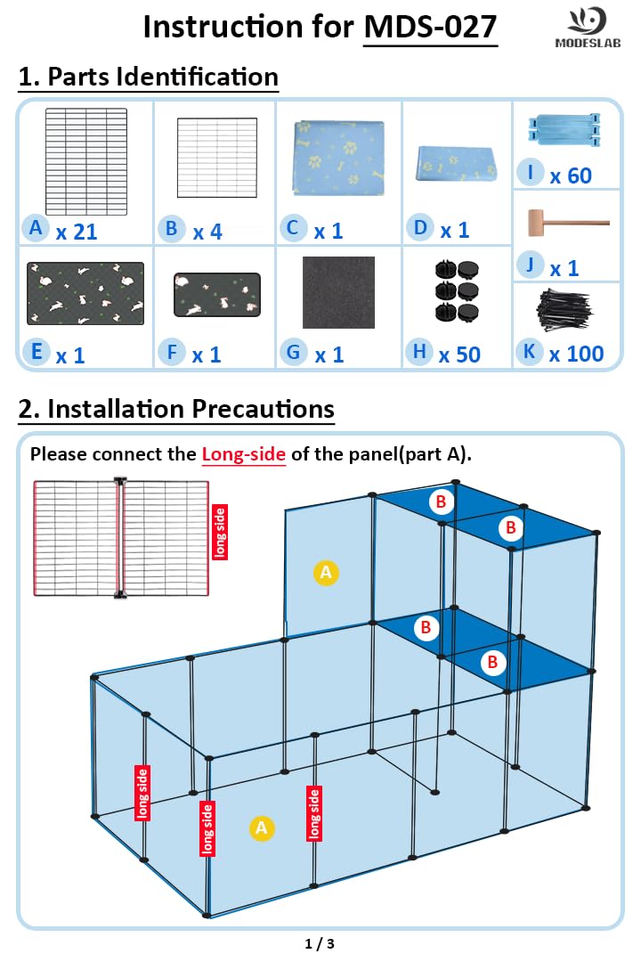MODESLAB Guinea Pig Cages with Tarp and Bedding Pee Pad Liner, 2-Story Large Guinea Pig Playpen C&C Loft Cage for 2 Rabbit Bunny Chinchilla Small Animal Habitat for Indoor