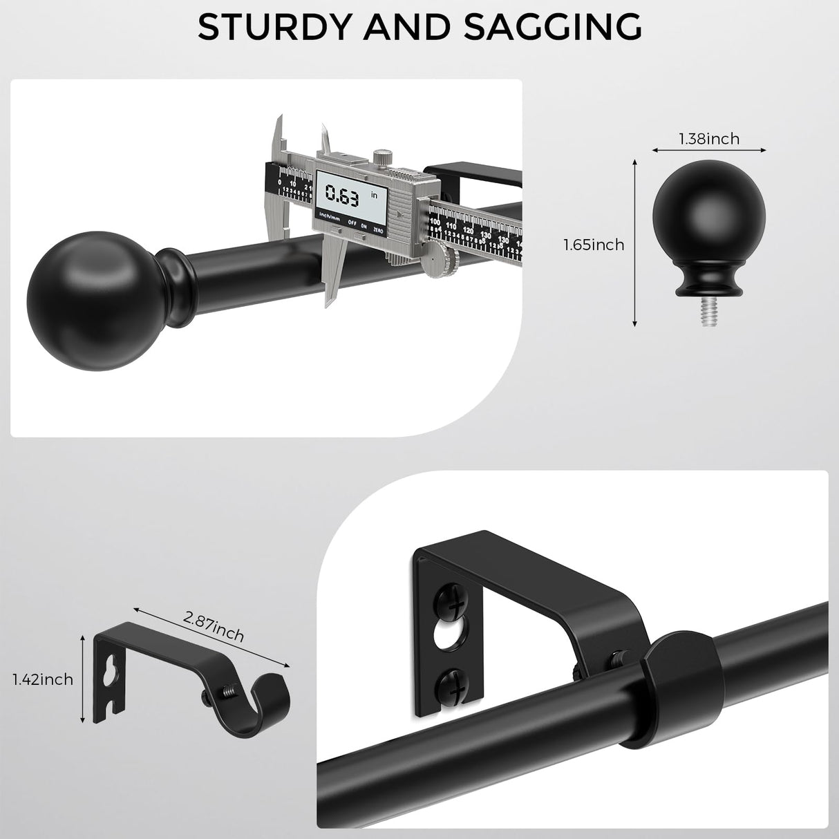 JRZOO Curtain Rod for Windows 18-45 Inch, Black 5/8 Inch Small Window Treatment Rods, Short Adjustable Splicing Drapery pole, Matte Black
