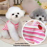 2PCS Charming Striped Dog Dress with Strawberry Patch & Lace Trim, Soft Elastic Cotton Clothes in Pink & Green, Perfect Outfit for Small Dogs, Puppies & Cats(2PCS A,XL)
