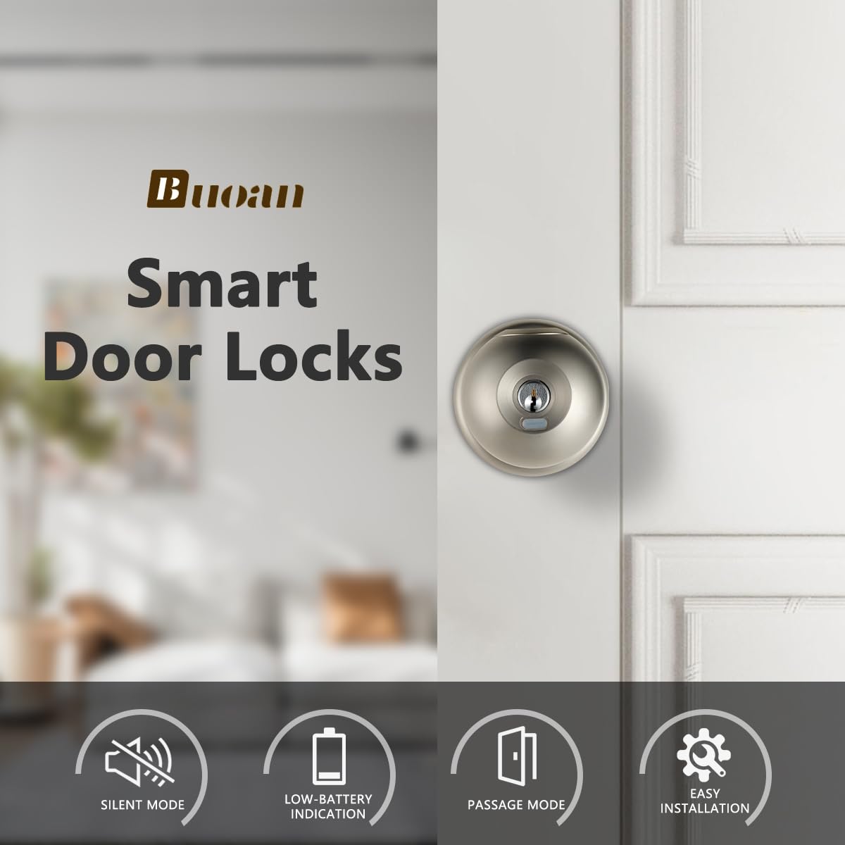 Fingerprint Door Lock, Smart Fingerprint Door Knob with Lock, Biometric Door Lock, Keyless Thumbprint Entry Door Lock for Bedrooms, Hotels, Apartments, Offices and Garages