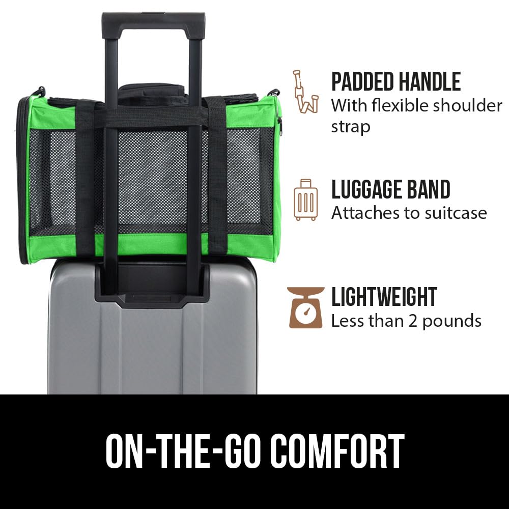 GORILLA GRIP Cat Carrier Travel Bag Up to 15 Lbs, Soft Collapsible Small Dog Carriers, Top and Side Entry Breathable Mesh, Grip Feet on Underside, Cozy Washable Waterproof Pad, Portable Kennel, Green