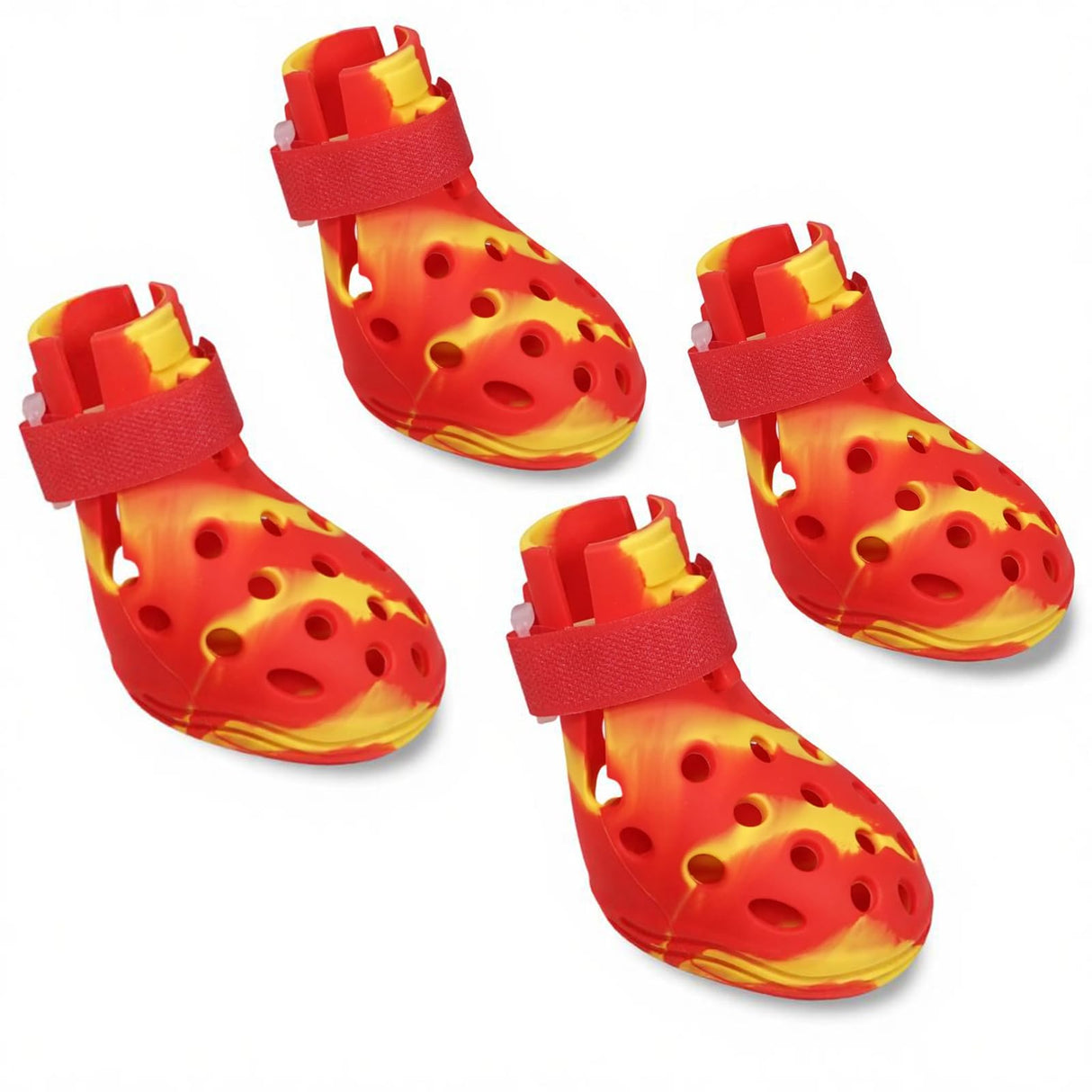 BassGaa Dog Shoes for Hot Pavement and Snow, Silicone Dog Booties for Small Medium Large Dogs, Waterproof Paw Protectors- Non-Slip, Adjustable Straps, Dog Boots for Beach/Rain/Hiking (Yellow Red, L)