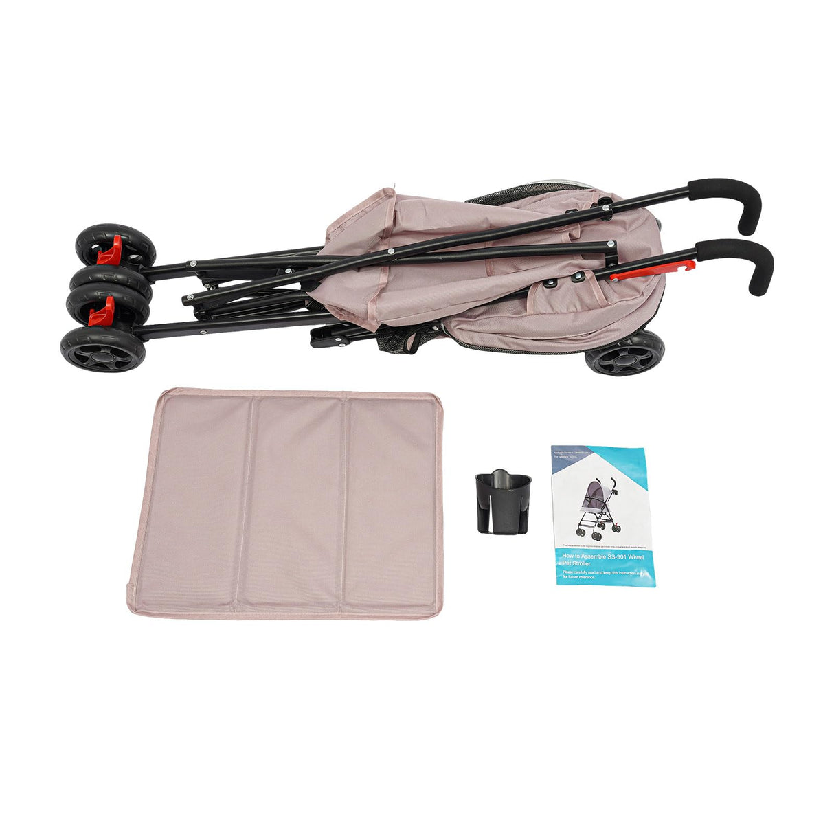 Foldable Pet Stroller for Small Medium Dogs & Cats up to 22 lbs, Lightweight Travel Buggy with Safety Leash, Cup Holder, Breathable Mesh & Quick Fold Wheels