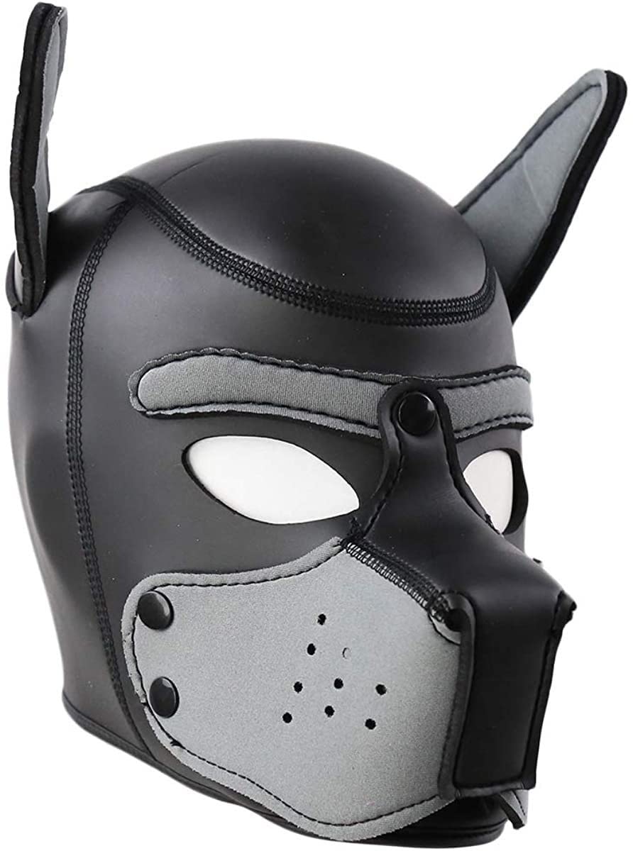 jecrizy Dog Head Masks Neoprene Puppy Hood, Neoprene Full Face Mask, Halloween Mask, Novelty Party Costume (X-Large, Gray)