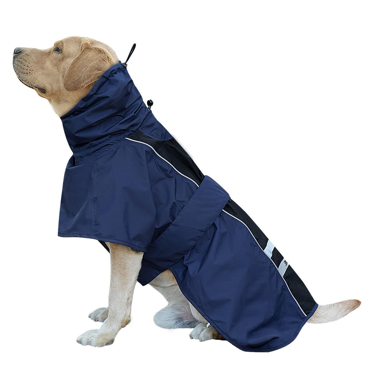Adjustable Dog Raincoat, Waterproof Dog Rain Jacket for Small Medium Large Dogs,Reflective Lightweight Pet Rain Coat with Leash Hole (Navy&Black, Medium)