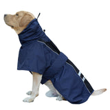 Adjustable Dog Raincoat, Waterproof Dog Rain Jacket for Small Medium Large Dogs,Reflective Lightweight Pet Rain Coat with Leash Hole (Navy&Black, Medium)