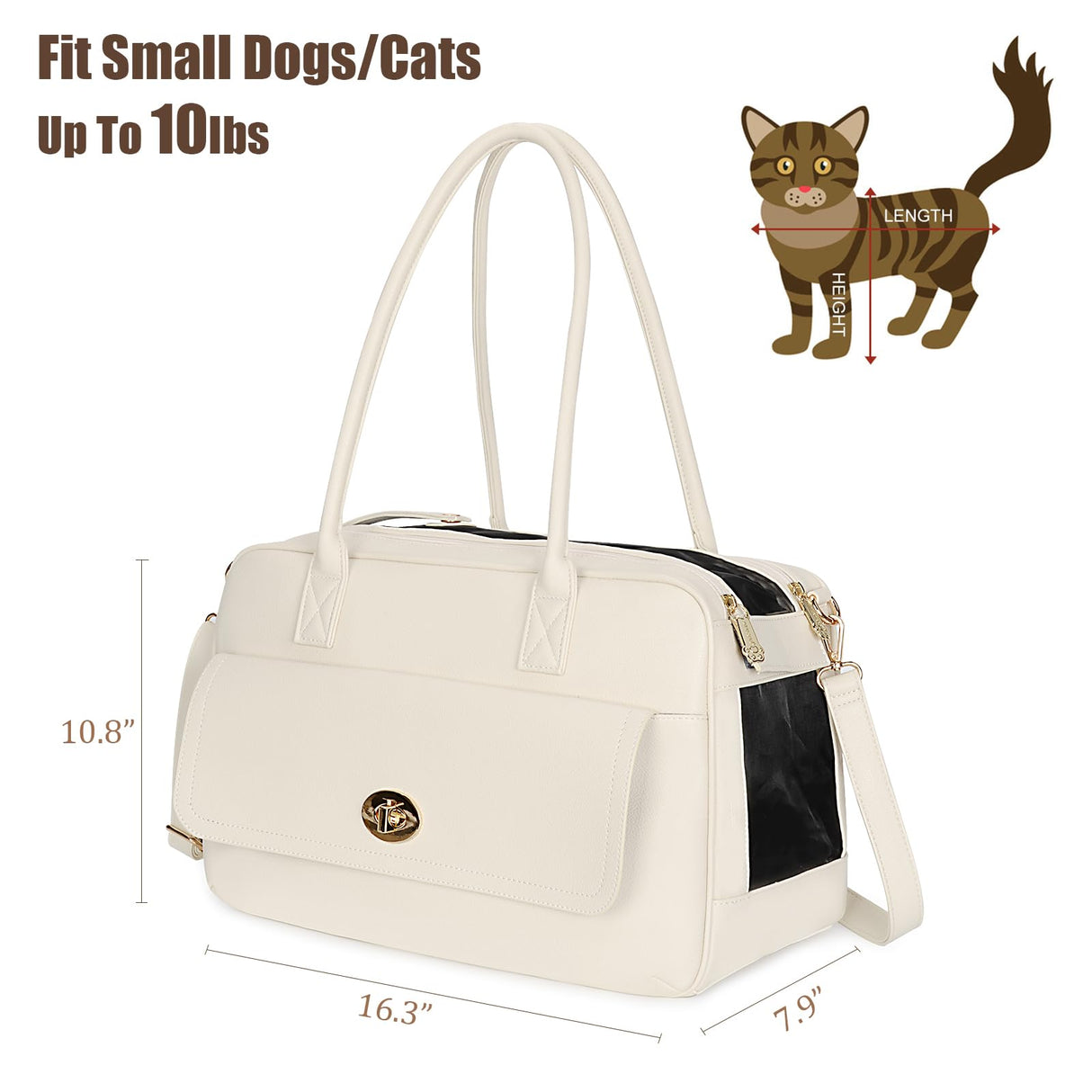 Pet Carrier Dog Purse Carrier Soft-Sided Carriers for Puppy Cat, Stylish Leather Handbag Travel Pet Bag for Small Dogs Cats, TSA Airline Approved