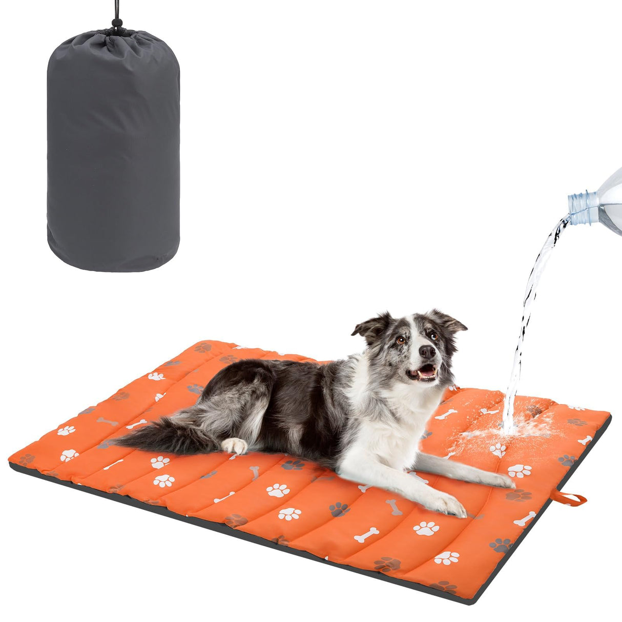 BEAUTYZOO Outdoor Dog Bed Waterproof, Camping Dog Bed Reversible, Portable Travel Bed with Carry Bag- Machine Washable, Durable, Foldable Outdoor Pet Bed Mat for Medium Large Dogs, 26" x 43" Orange