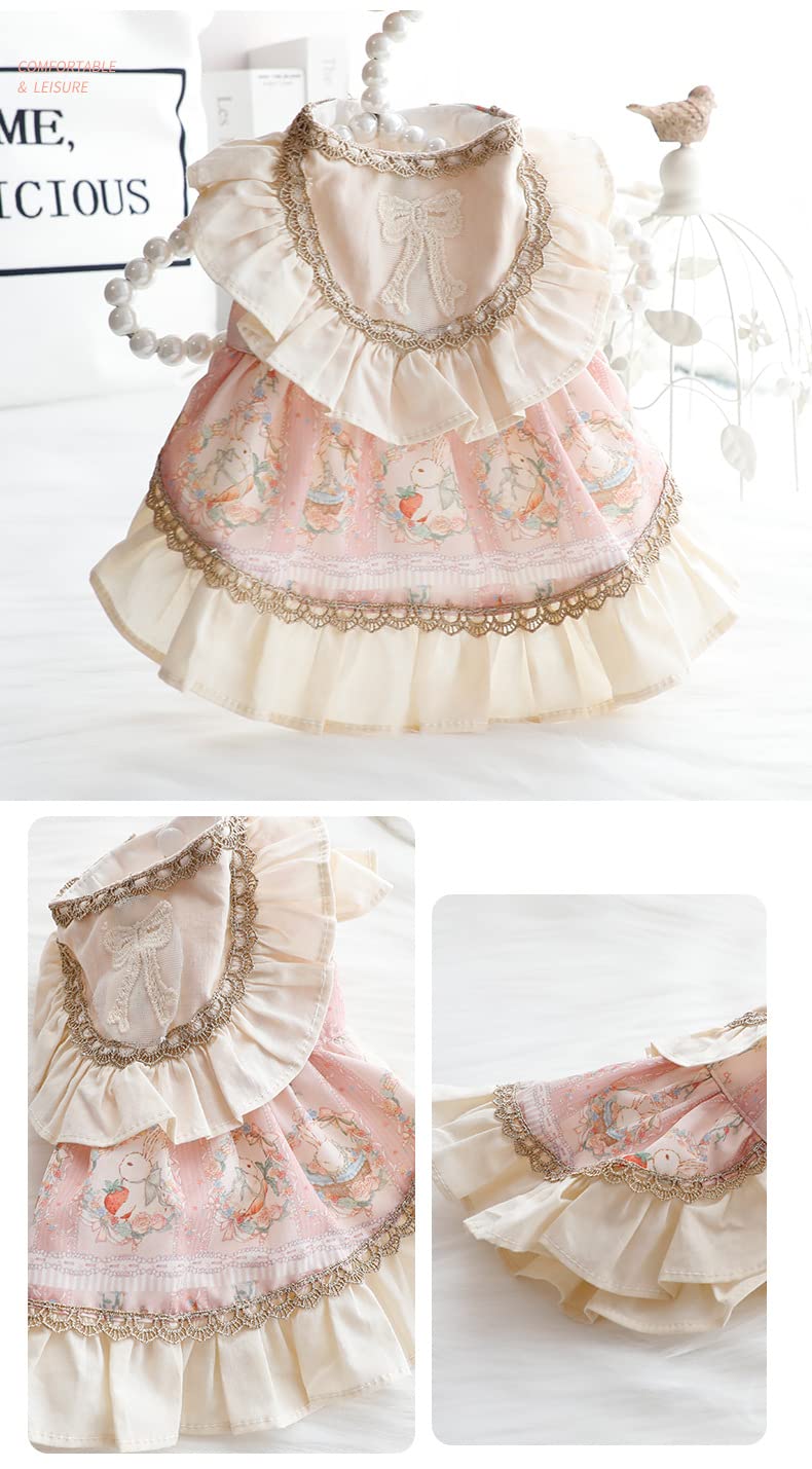 AZA Dog Princess Dresses for Small Dogs Cat Lolita Lace Bow Clothes Bunny Costume Pink Pet Girl Cute Coat Outfits Spring Costumes Summer (S,Pink Bunny)