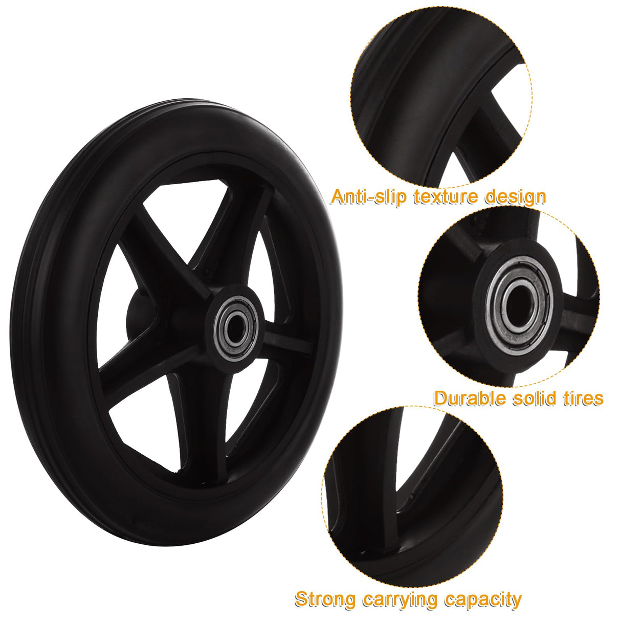 MUXHEL 4 Pcs 6 Inch Walker Wheels Replacement, Solid Wheelchair Front Wheels, Anti-Slip Rollator Replacement Wheels for Wheelchairs, Rollators, Walkers