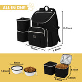 BAGLHER Travel Dog Backpack - Detachable Travel Dog Food Container for Pet Supplies Dog Gear Backpack,Dog Bag for Traveling with 2 Silicone Collapsible Bowls and 2 Food Baskets Black