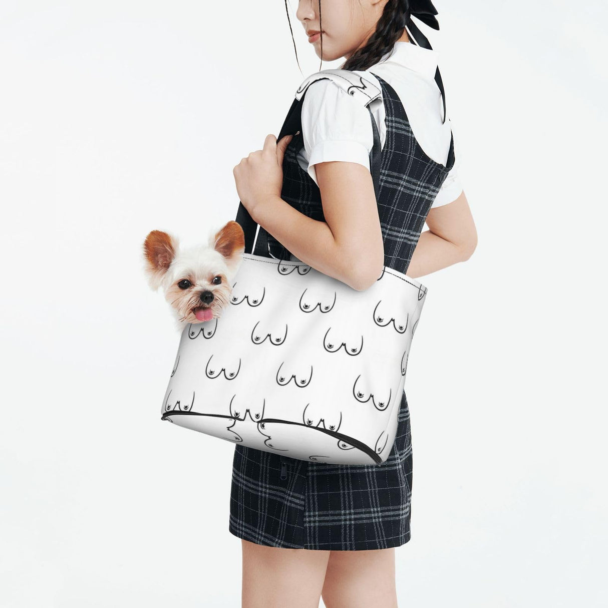 Dog Carrier Bag Compatible with Boobs Breasts Pattern Print White, Cat Tote Bag, Pet Carrier, Foldable Waterproof Dog Purse, Portable Tote Bag Carrier for Small to Medium Cats and Small Dogs