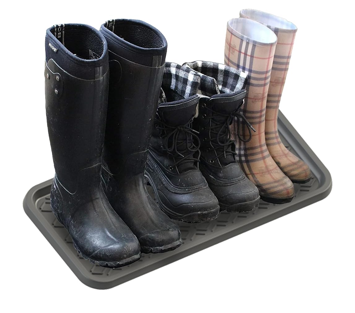 Sun Dolphin Heavy Duty Plastic Shoe Tray, 36x17 Inches Water Resistant Shoe Mat for Indoor & Outdoor Use, Multipurpose Boot Mat for All Seasons (Black, Large)
