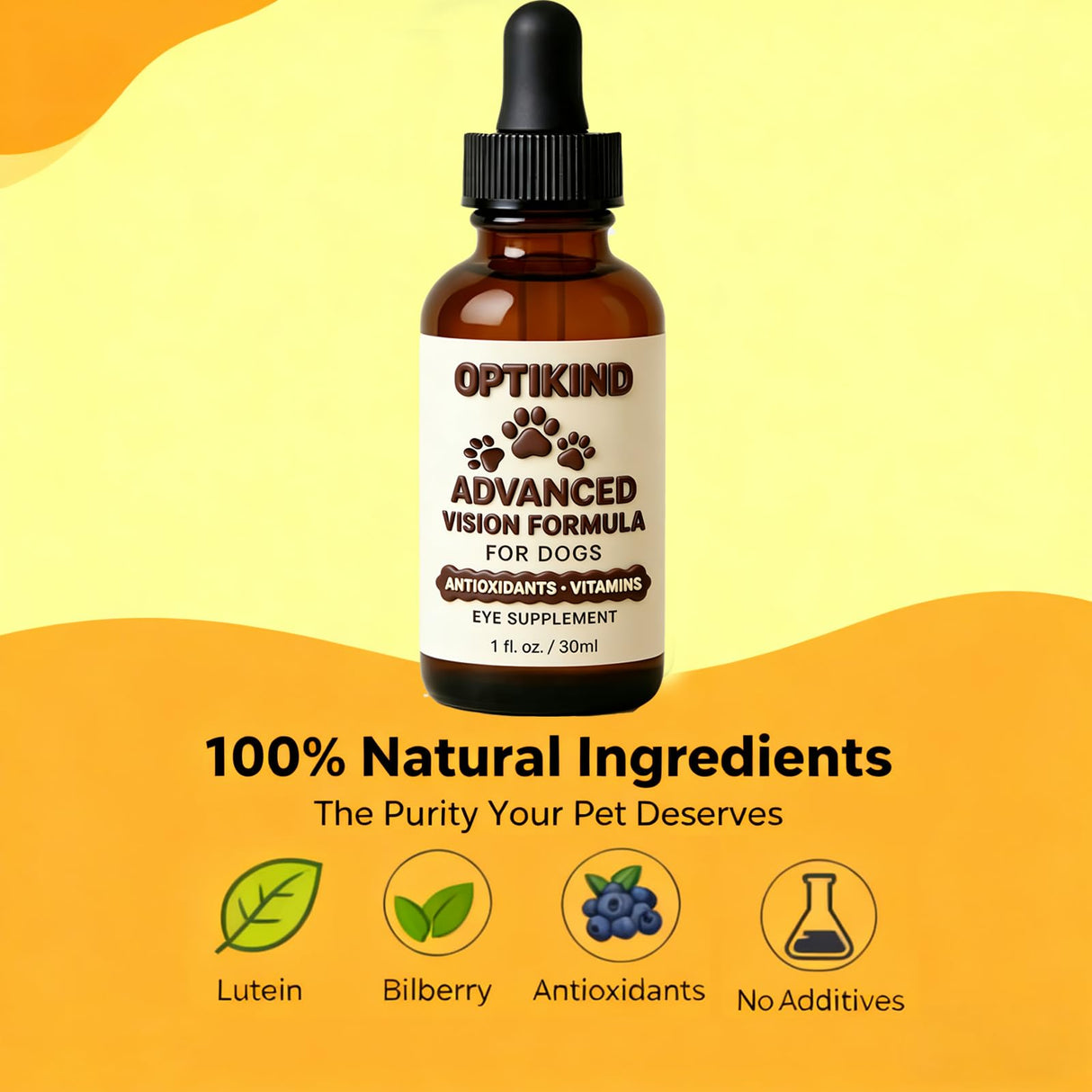 Ricadoo Optikind Vision Drops for Dogs, Optikind Vision Formula, with Lycopene, Zeaxanthin, Astaxanthin, Supports Vision and Overall Eye Health, Reduces Cloudiness, 30ml (1pcs)