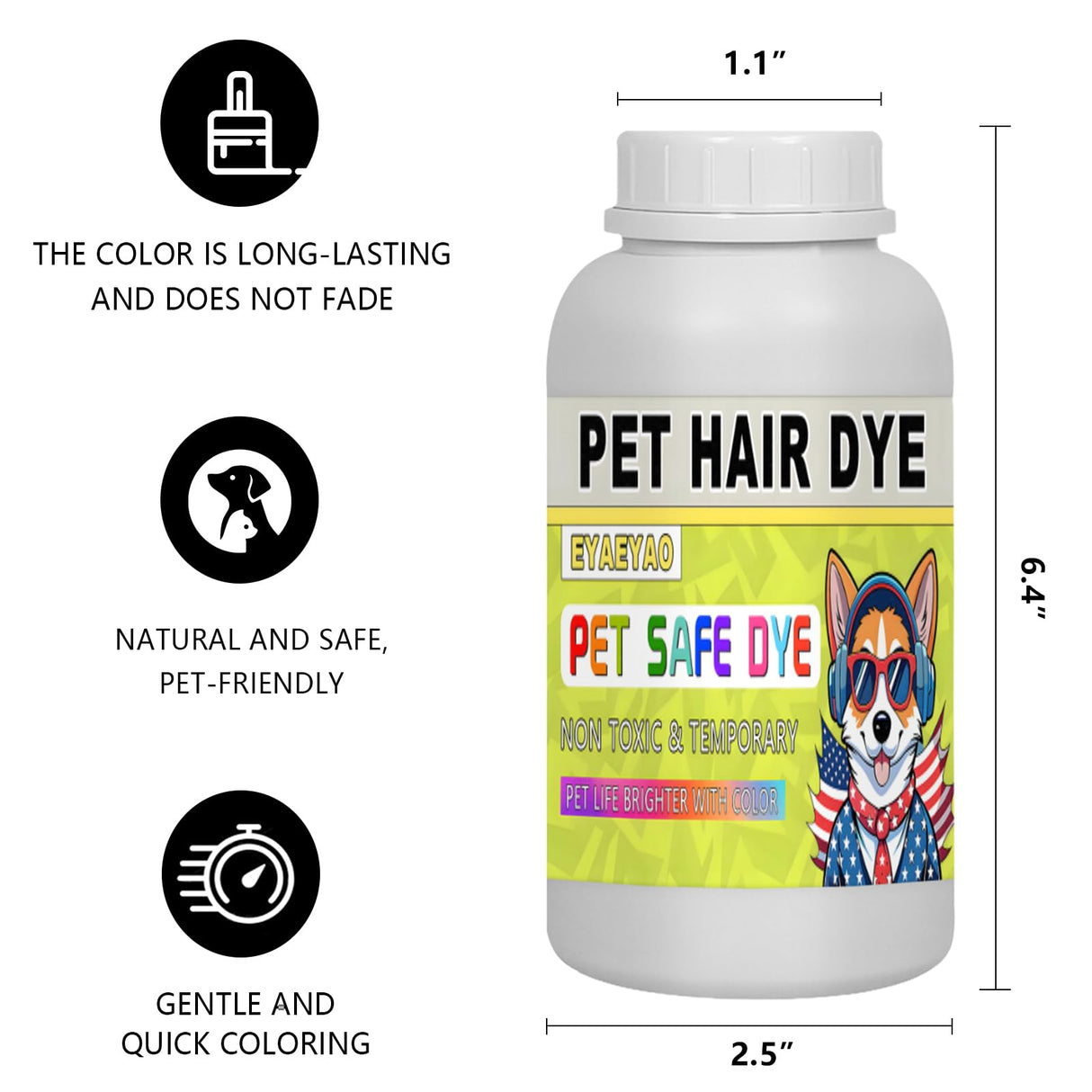 Eyaeyao Black Dog Hair Dye, 17.5 Fl Oz Large Capacity Pet Safe Dye, Pet Grooming, Permanent Pet Hair Dye Stain, Safely Used, Dog Grooming, Pet Dye Bright Color for All Pets Fur Dye (Black, 17.5 Fl Oz)