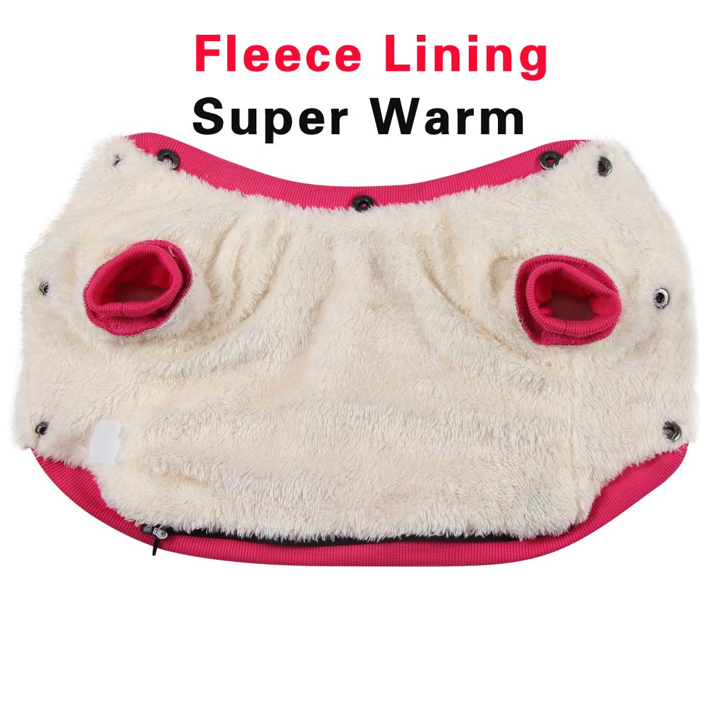 JoyDaog Fleece Lined Dog Coat with Detachable Hood and Detachable Hind Legs,Warm Puppy Jacket in Winter(Pink&Grey XS)