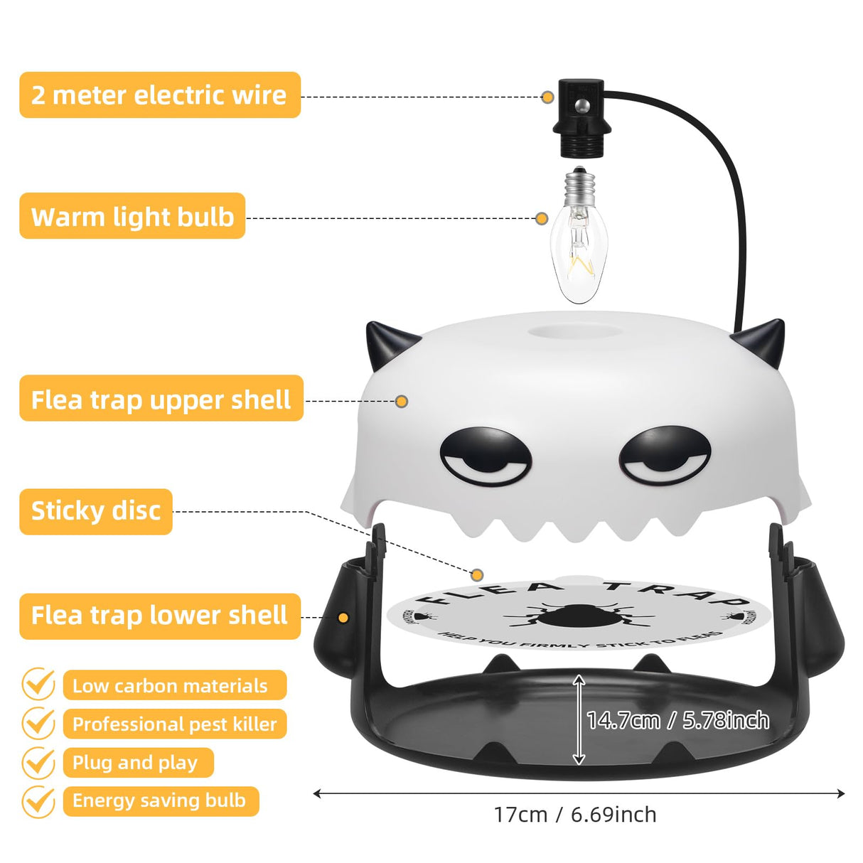 2024 Flea Traps for Inside Your Home, 2 Pack Monster Flea Killer with Sticky Discs & Bulbs, Professional Pest Control Trapper for House, Safe Flea Lights Insect Catcher Bed Bug Trap for Kids & Pets
