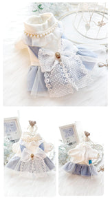 AZA Dog Princess Dresses for Small Dogs Lolita Clothes Bow Costume Pet Girl Cute Coat Outfits Fall Blue Costumes (L,Blue)