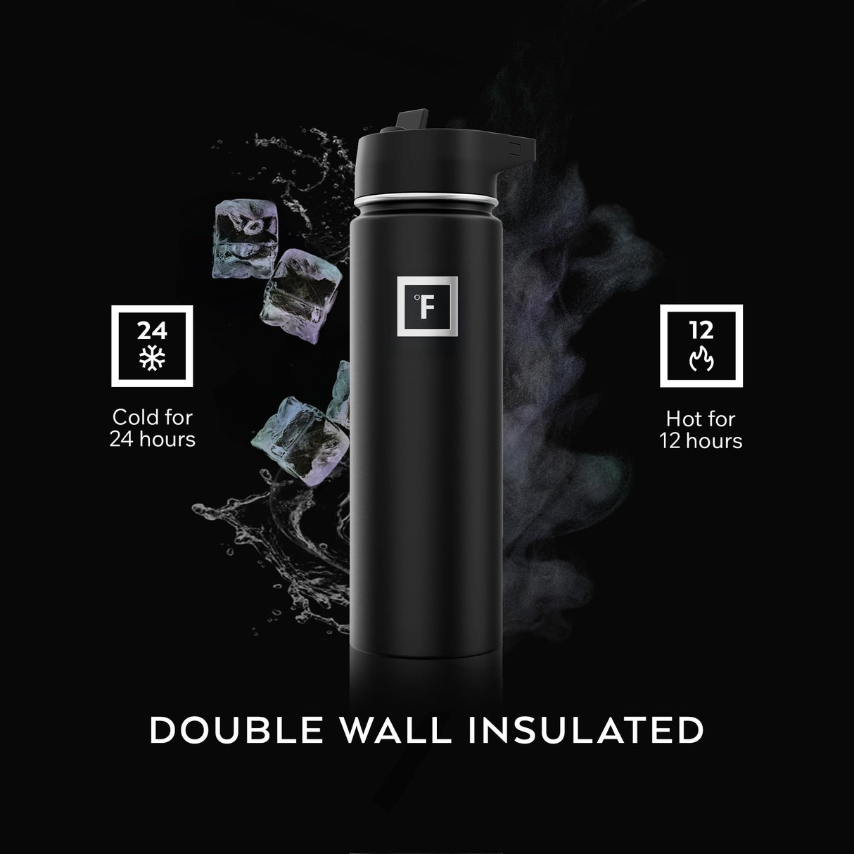 IRON °FLASK Camping & Hiking Hydration Flask with Straw, Wide Mouth Insulated Stainless Steel Sports Water Bottle - 18 oz Bubble Gum